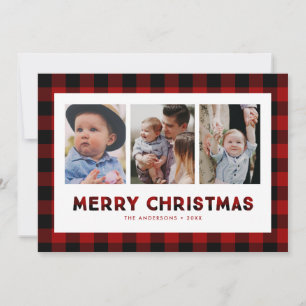 Red Buffalo Plaid Triptych Christmas Photo Card