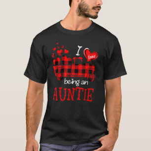 Red Buffalo Plaid Truck I Love Being A Auntie Hear T-Shirt
