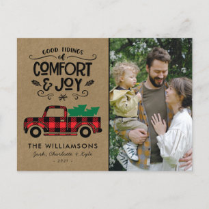 Red Buffalo Plaid Truck Photo Christmas Card