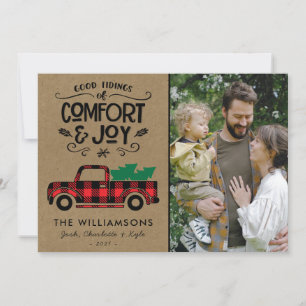 Red Buffalo Plaid Truck Photo Christmas Card