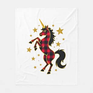 Red Buffalo Plaid Unicorn Christmas Tee for Mum &  Fleece Blanket