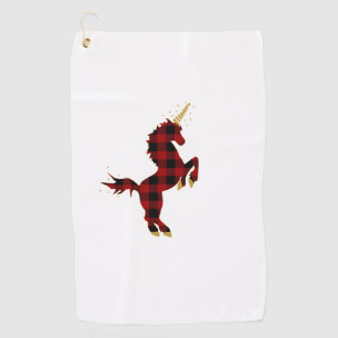 Red Buffalo Plaid Unicorn Christmas Tee for Mum & Golf Towel