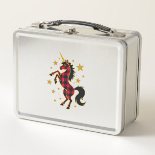 Red Buffalo Plaid Unicorn Christmas Tee for Mum & Metal Lunch Box
