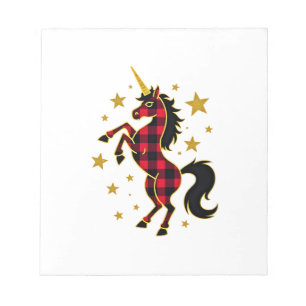 Red Buffalo Plaid Unicorn Christmas Tee for Mum &  Notepad