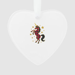 Red Buffalo Plaid Unicorn Christmas Tee for Mum &  Ornament