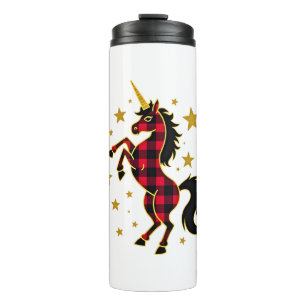 Red Buffalo Plaid Unicorn Christmas Tee for Mum &  Thermal Tumbler