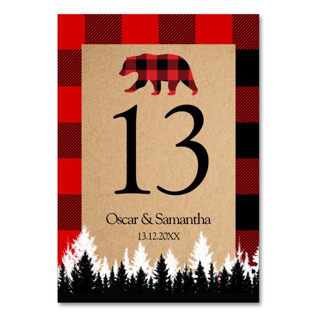 Red Buffalo Plaid Vintage Craft Table Number (Front)