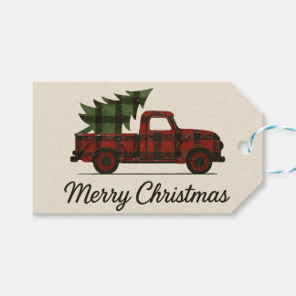 Red Buffalo Plaid Vintage Truck & Christmas Tree Gift Tags