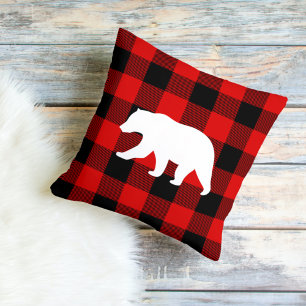 Red Buffalo Plaid & White Bear Cushion