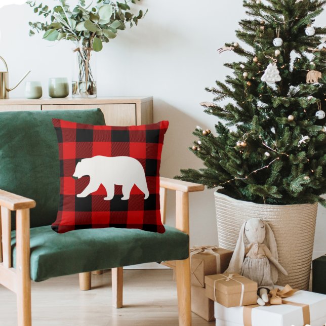 Red Buffalo Plaid & White Bear Cushion (Creator Uploaded)