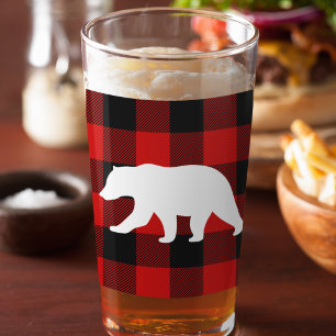 Red Buffalo Plaid & White Bear Glass
