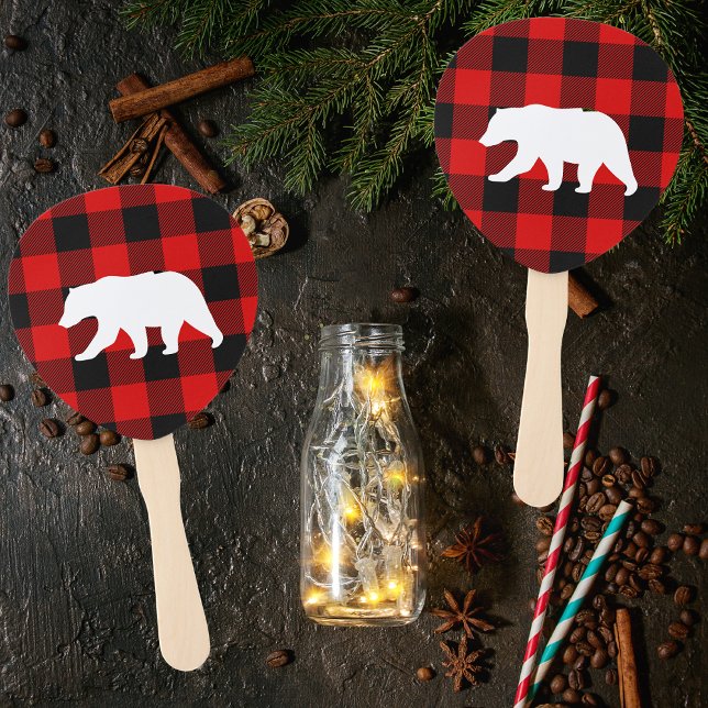 Red Buffalo Plaid & White Bear Hand Fan (Creator Uploaded)