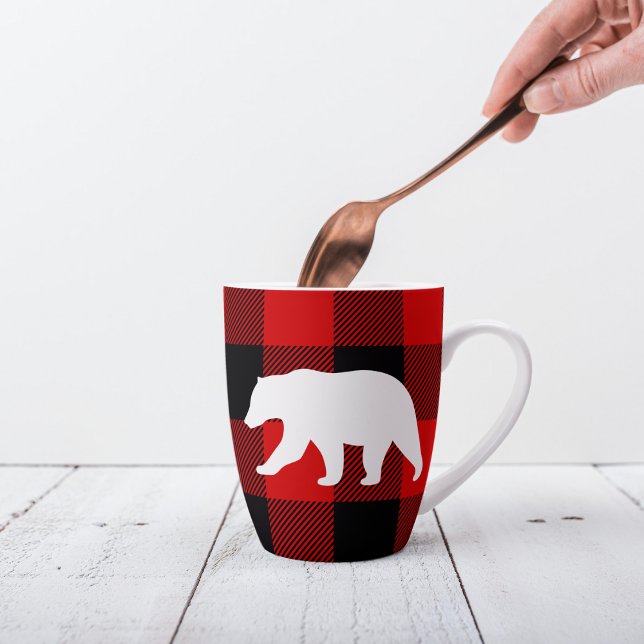 Red Buffalo Plaid & White Bear Latte Mug (Creator Uploaded)