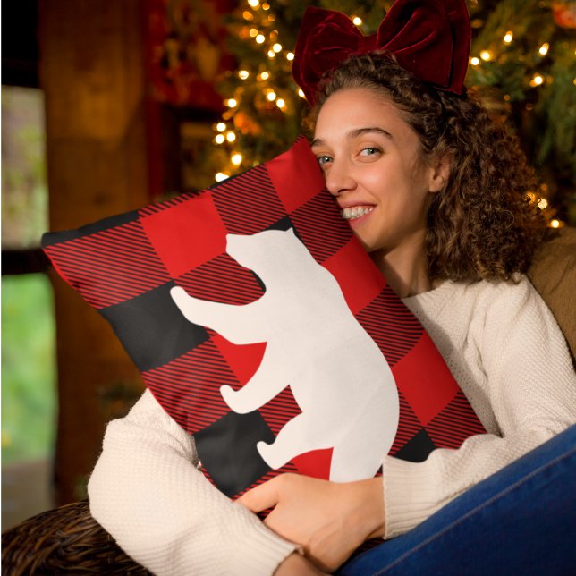 Red Buffalo Plaid & White Bear Lumbar Cushion (Creator Uploaded)