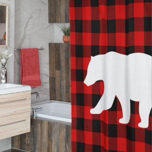 Red Buffalo Plaid & White Bear Shower Curtain