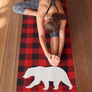 Red Buffalo Plaid & White Bear Yoga Mat