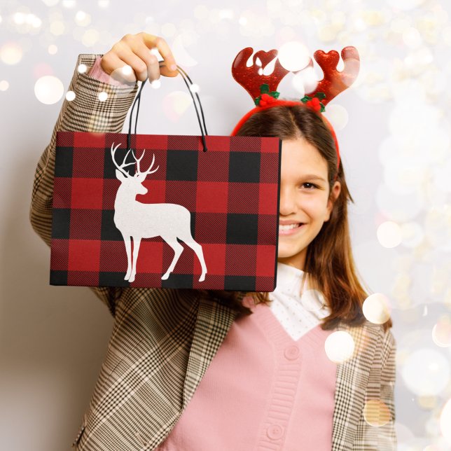 Red Buffalo Plaid & White Deer Large Gift Bag (Creator Uploaded)