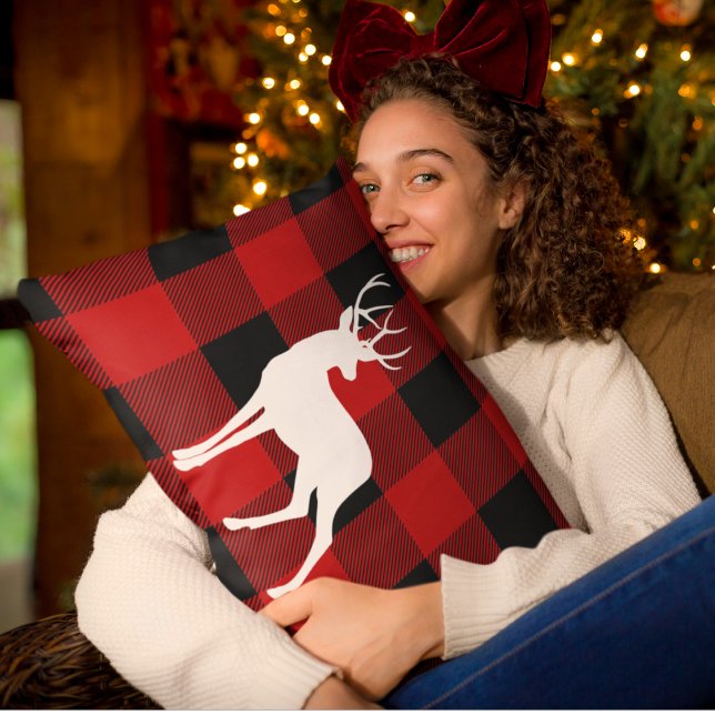 Red Buffalo Plaid & White Deer Lumbar Cushion (Creator Uploaded)