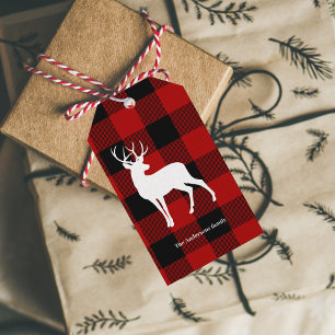 Red Buffalo Plaid & White Deer   Personal Name Gift Tags