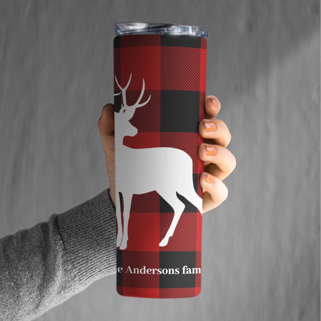 Red Buffalo Plaid & White Deer | Personal Name Thermal Tumbler (Creator Uploaded)
