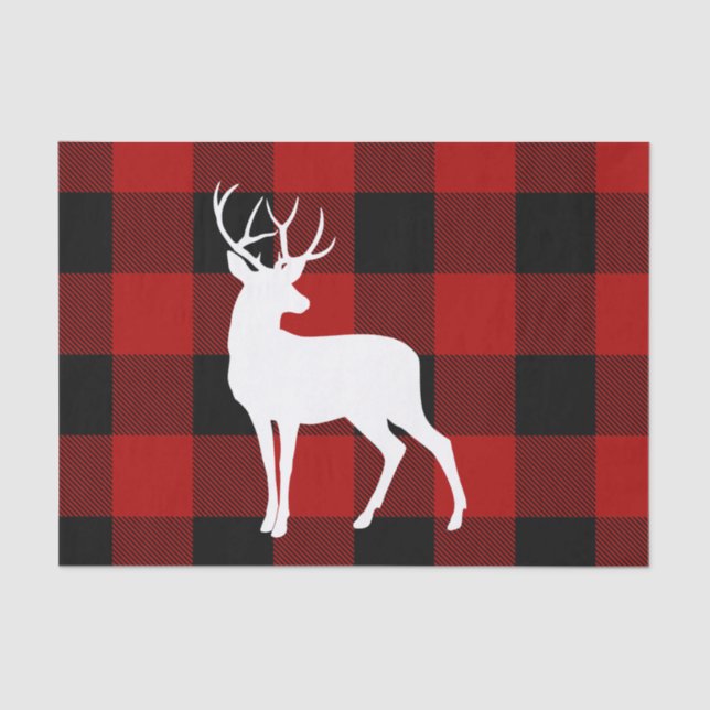 Red Buffalo Plaid & White Deer Tissue Paper (Front)