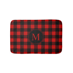 Red Buffalo Plaid with Custom Monogram Bath Mat
