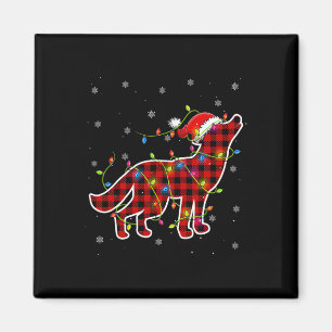 Red Buffalo Plaid Wolf Santa Christmas Pajamas Mat Magnet