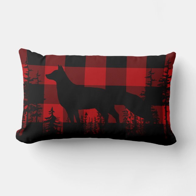 Red Buffalo Plaid Woodland Pine Forest Fox Lumbar  Lumbar Cushion (Front)
