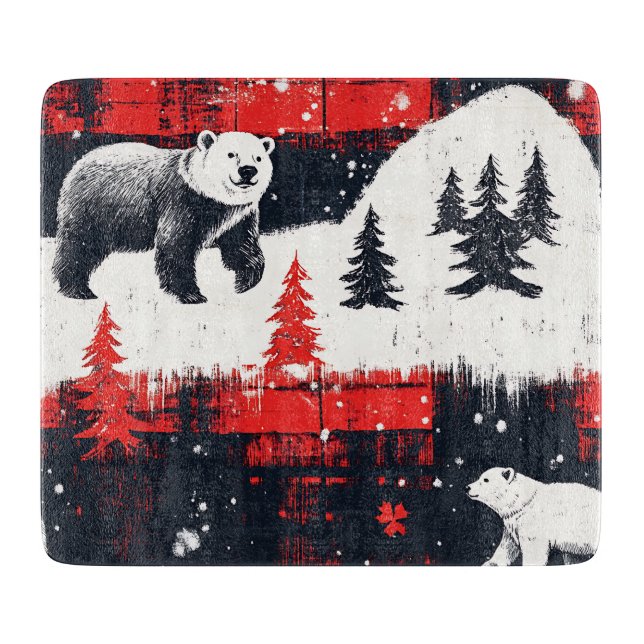 Red Buffalo Plaids Polar Bear Cutting Board (Front)