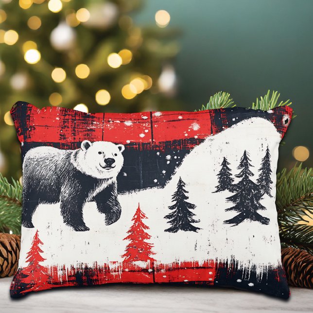 Red Buffalo Plaids Polar Bear Decorative Cushion (Creator Uploaded)