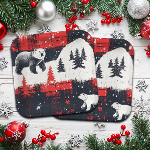 Red Buffalo Plaids Polar Bear Paper Plate