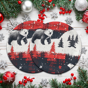 Red Buffalo Plaids Polar Bear Paper Plate