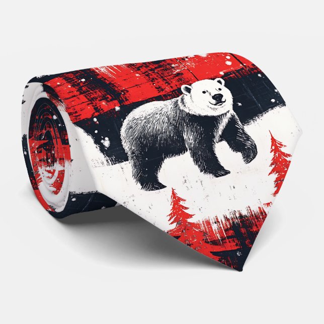 Red Buffalo Plaids Polar Bear Tie (Rolled)