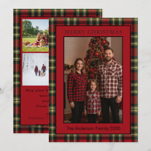 Red Buffalo Tartan Plaid 5 Custom Photo Holiday Card
