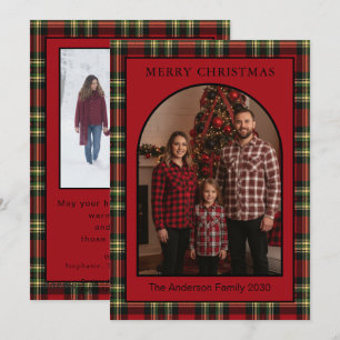 Red Buffalo Tartan Plaid Arch Photo Family Holiday Card
