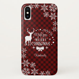 Red buffalo Wish you a MERRY CHRISTMAS Monogram iPhone X Case