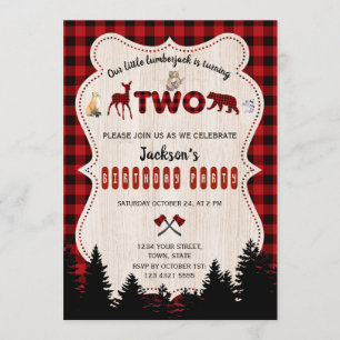 Red Buffalo Woodland Animals Boy Birthday Invitation
