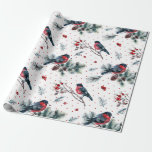Red Bull-finch & Christmas Foliage Pattern Wrapping Paper<br><div class="desc">Cool watercolors illustration red bull-finch and Christmas foliage seamless pattern over white background.</div>