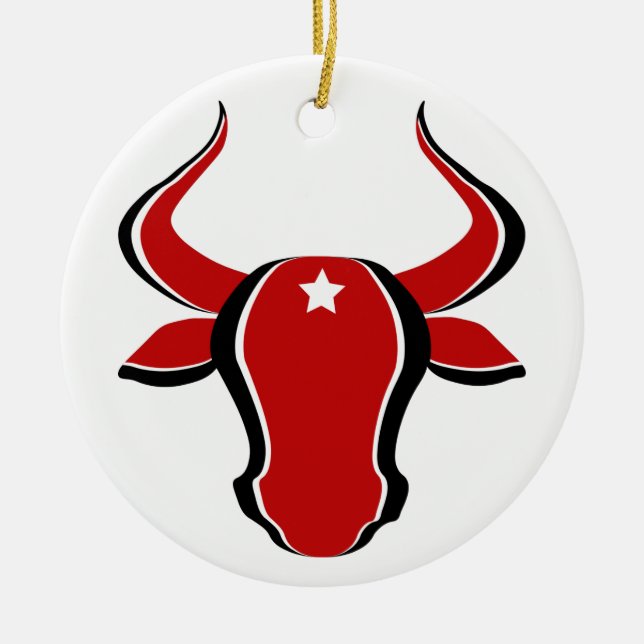 Red bull head with star ceramic ornament (Front)