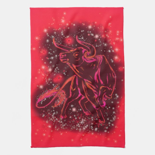 Red Bull Running Kitchen Towel Starry Night (Vertical)