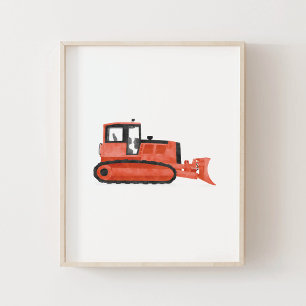 Red Bulldozer Contruction Kids Room Decor