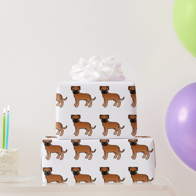 Red Bullmastiff Cute Cartoon Dog Pattern Wrapping Paper (Party Gifts)
