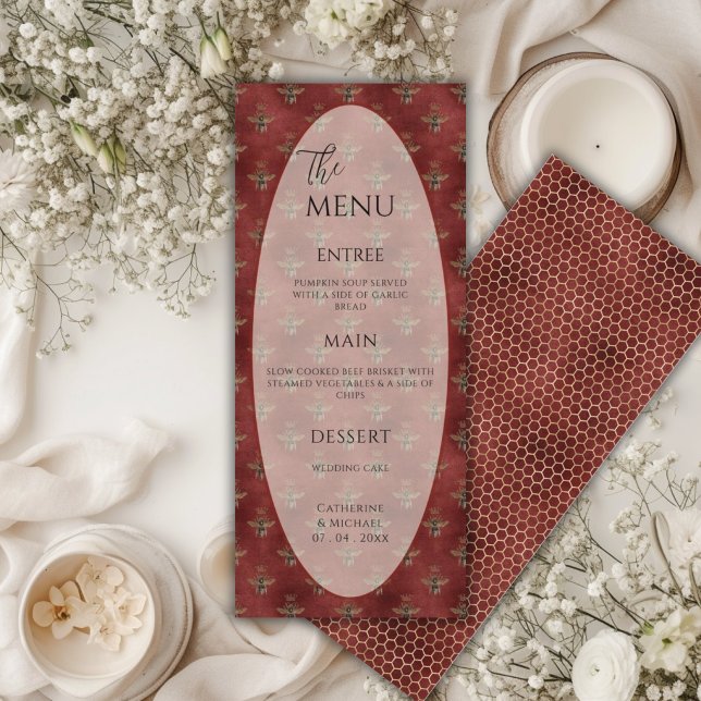 Red Bumble Bee Elegant Wedding Menu (Creator Uploaded)