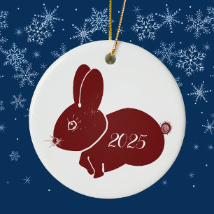 Red Bunnies 2025 Ceramic Ornament