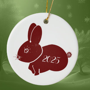 Red Bunnies 2025 Ceramic Ornament