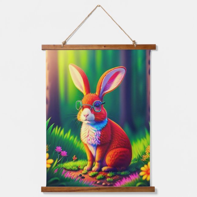 Red Bunny Sitting on Grass Hanging Tapestry (Front)