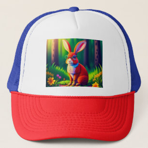 Red Bunny Sitting on Grass Trucker Hat