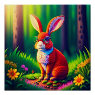 Red Bunny Sitting on the Grass Poster