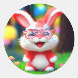 Red Bunny Wearing American Glasses-44244 Classic Round Sticker