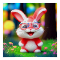 Red Bunny Wearing American Glasses-44244
